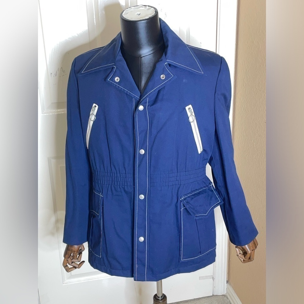 Vintage Weather Caster Blue Cinched Faux Fur USA Coat Size 40​​​​​​​​​​